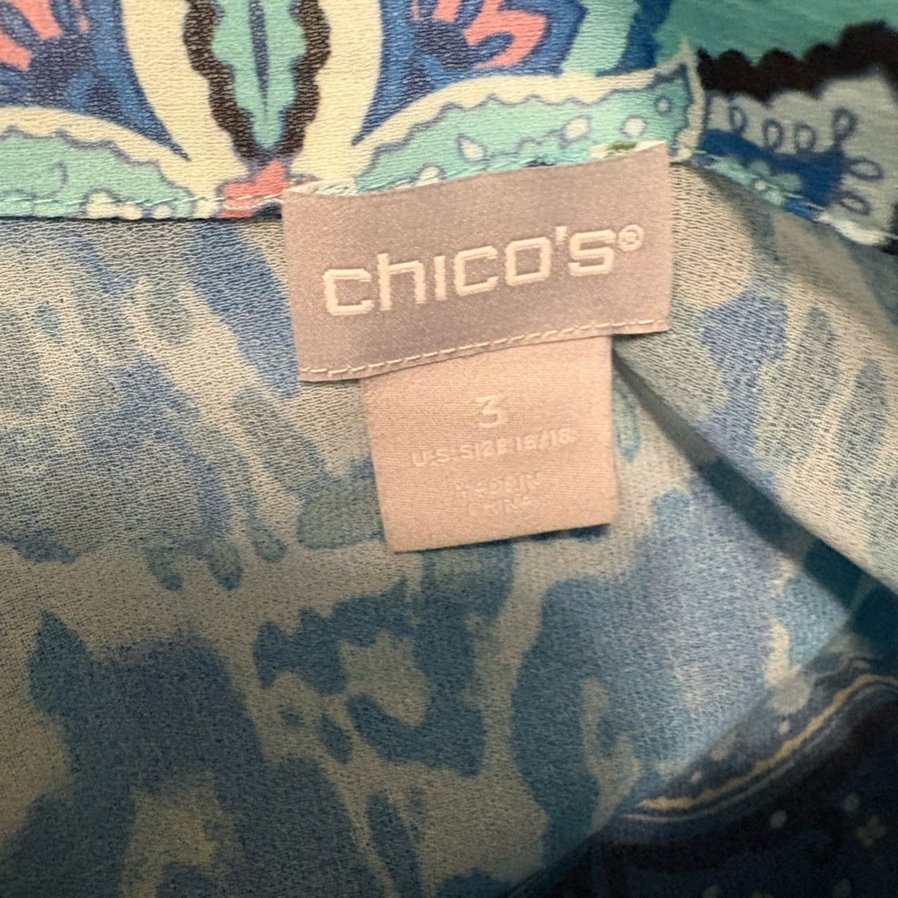 NWOT Chico’s Embellished Sheer Tunic Blue Paisley Boho Top Size 3 XL 16/18 - Picture 2 of 11